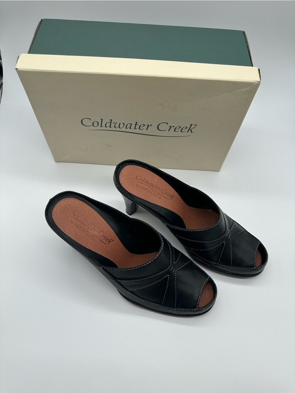 Aerosoles for Coldwater Creek X-Vamp peep mules. New in box, black size 7.5